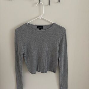 Topshop Gray Cropped Long-Sleeve Ribbed Tee